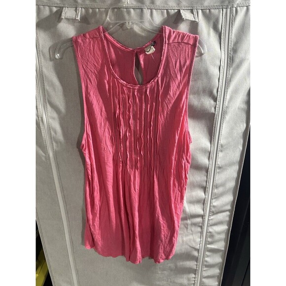 Anthropologie Akemi + Kin Linen Blend Tunic Length Top Pink XL Keyhole Button - Picture 2 of 6